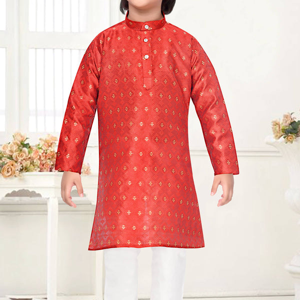 Neera Trendz Orange Jacquard Zari Work Kid's Kurta With Pyjama