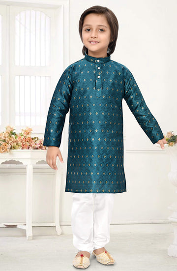 Neera Trendz Rama Jacquard Zari Work Kid's Kurta With Pyjama - Distacart
