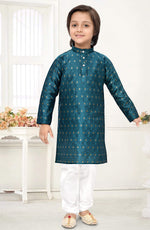 Thumbnail for Neera Trendz Rama Jacquard Zari Work Kid's Kurta With Pyjama