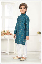 Thumbnail for Neera Trendz Rama Jacquard Zari Work Kid's Kurta With Pyjama