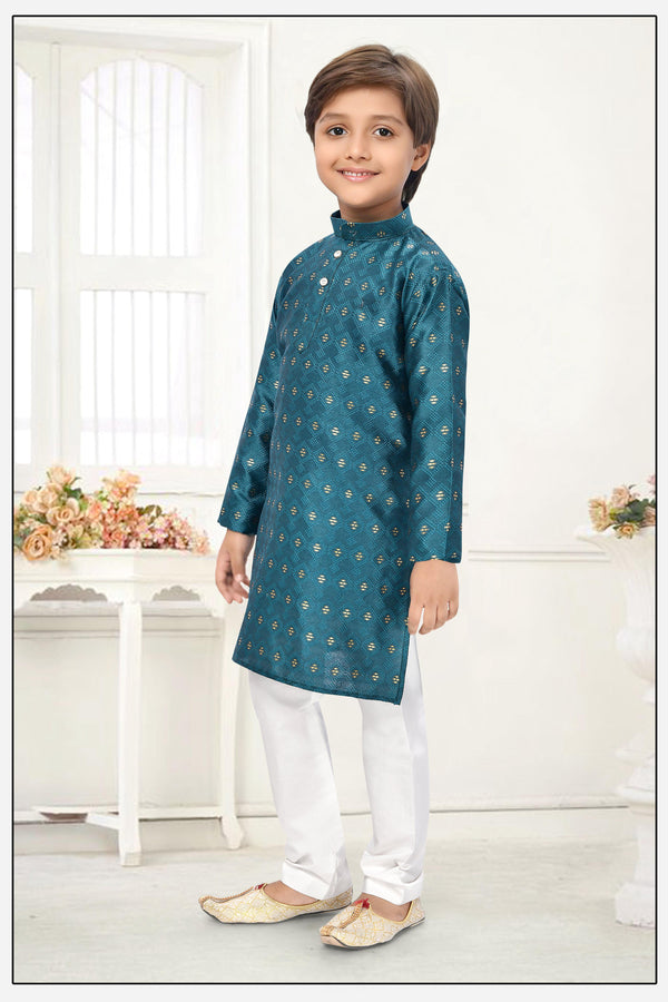 Neera Trendz Rama Jacquard Zari Work Kid's Kurta With Pyjama