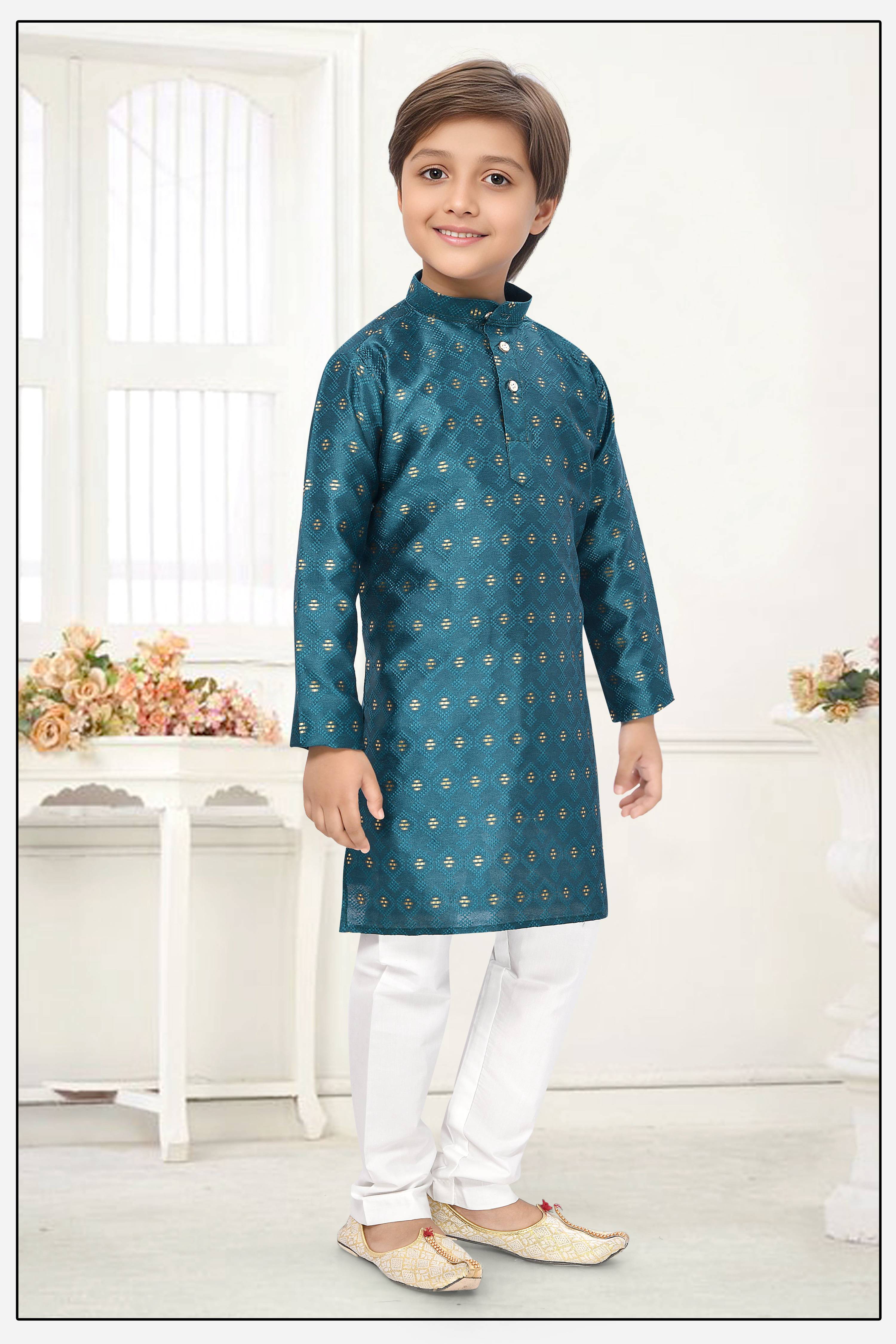 Neera Trendz Rama Jacquard Zari Work Kid's Kurta With Pyjama