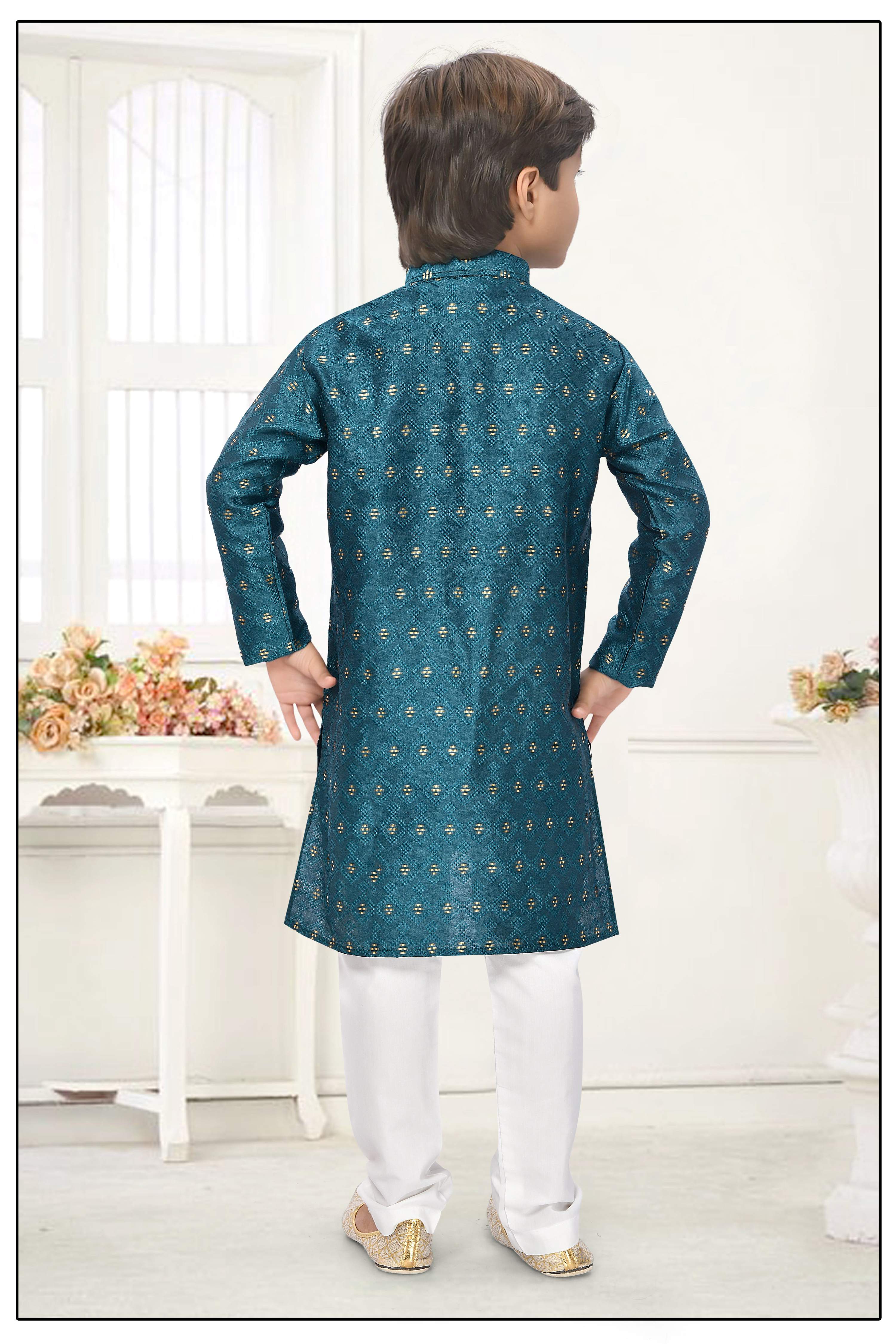 Neera Trendz Rama Jacquard Zari Work Kid's Kurta With Pyjama