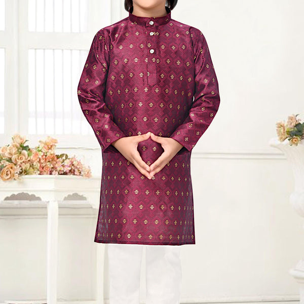 Neera Trendz Wine Jacquard Zari Work Kid's Kurta With Pyjama
