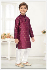 Thumbnail for Neera Trendz Wine Jacquard Zari Work Kid's Kurta With Pyjama