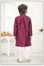 Thumbnail for Neera Trendz Wine Jacquard Zari Work Kid's Kurta With Pyjama