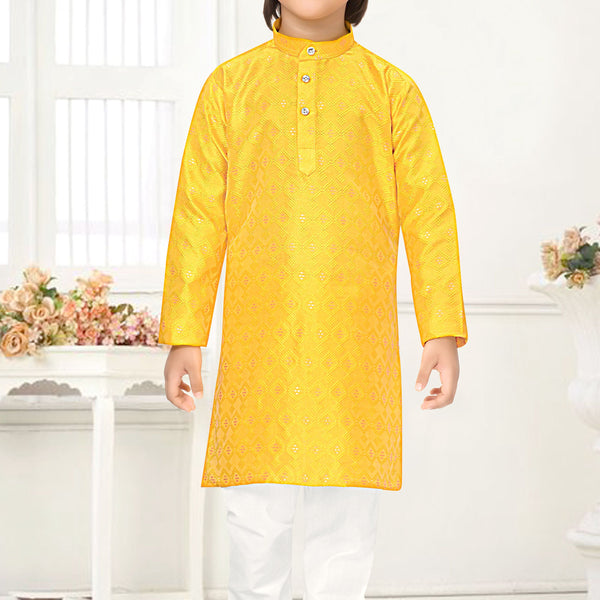 Neera Trendz Yellow Jacquard Zari Work Kid's Kurta With Pyjama - Distacart