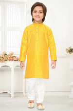 Thumbnail for Neera Trendz Yellow Jacquard Zari Work Kid's Kurta With Pyjama