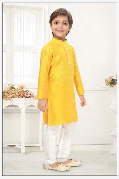 Neera Trendz Yellow Jacquard Zari Work Kid's Kurta With Pyjama - Distacart