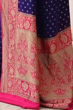 Thumbnail for Joban Fashion Navy Blue Crepe Chiffon Pure Handloom Banarasi Silk Saree