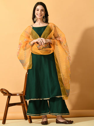 Myshka Women's Green Solid Party Kurta Sets - Distacart