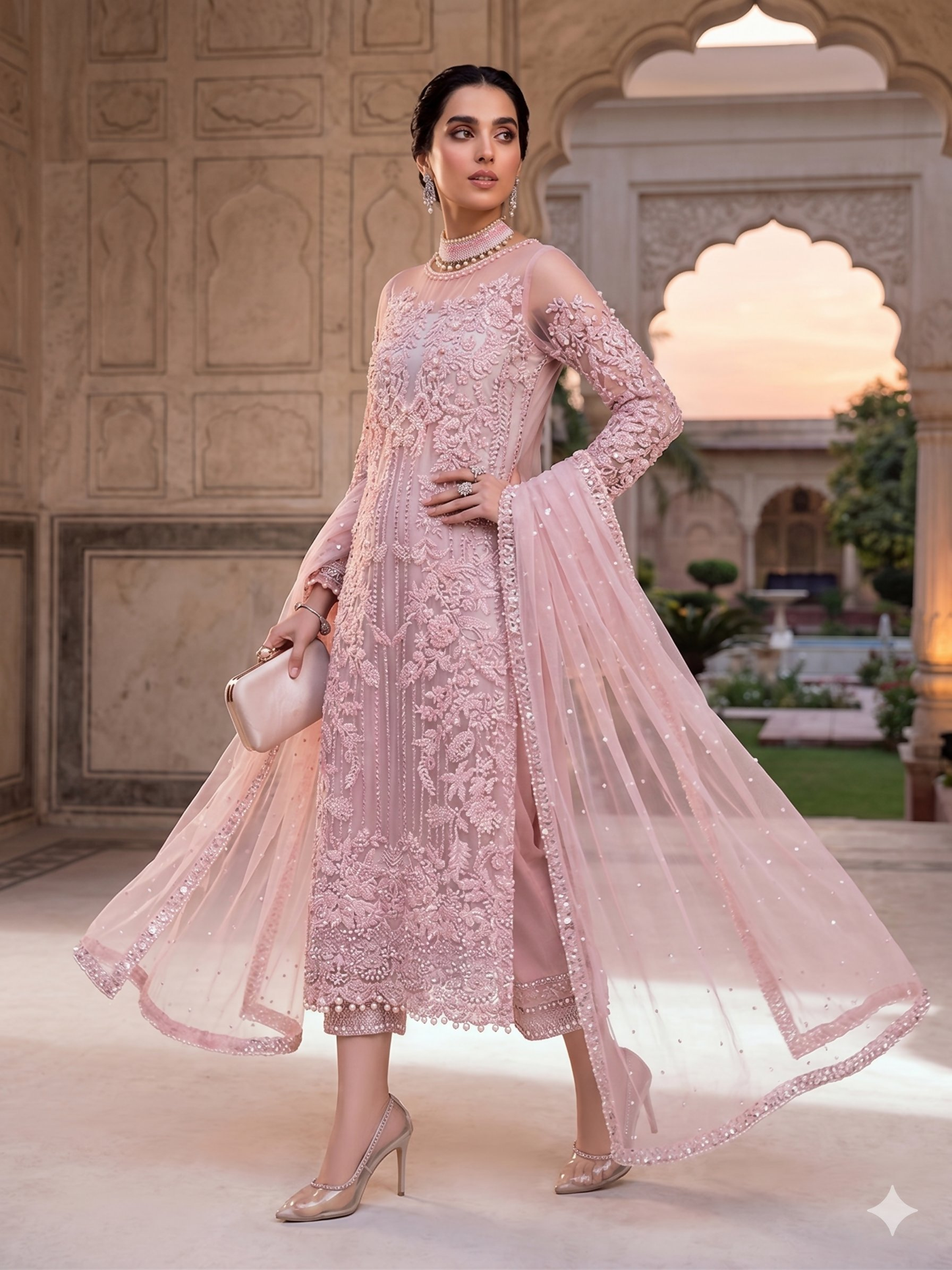 Teeya Creation Womens New Soft Net With Heavy Embroiedery With Sequence Work Kurta Set - Dista