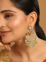 Thumbnail for Nuyug 22K Gold-Plated Kundan & Pearl Studded Crescent Shaped Green Beads Chandbalis