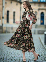 Thumbnail for Souchii Black Floral Chiffon Dress