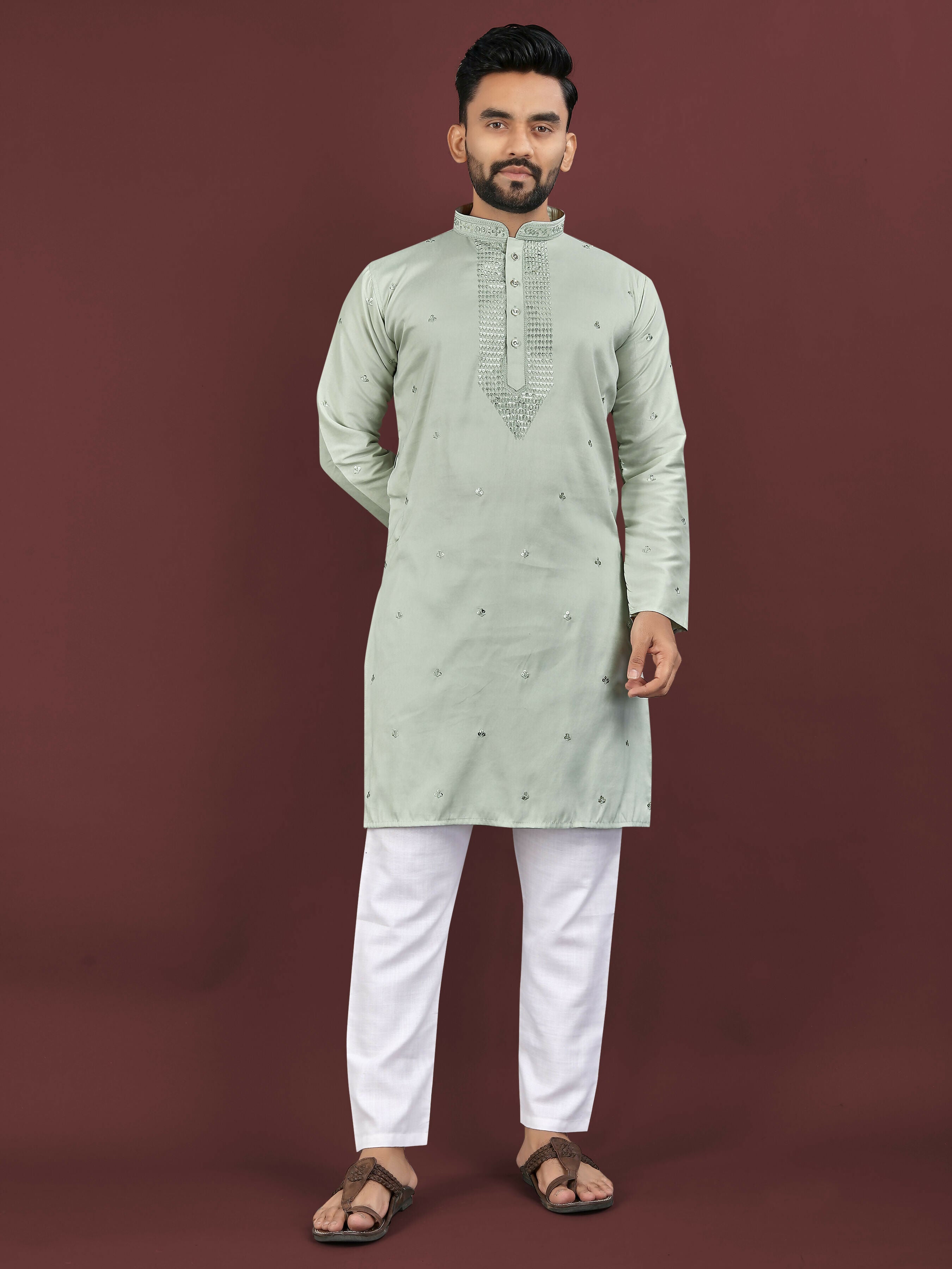 Anaita Green Embroidered Silk Straight Kurta - Distacart