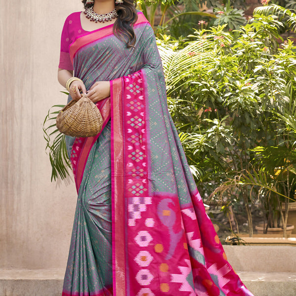 Astita Pochampalli Silk Grey Saree