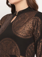 Thumbnail for Ahalyaa Women Black Crepe Copper Foil Print Dress