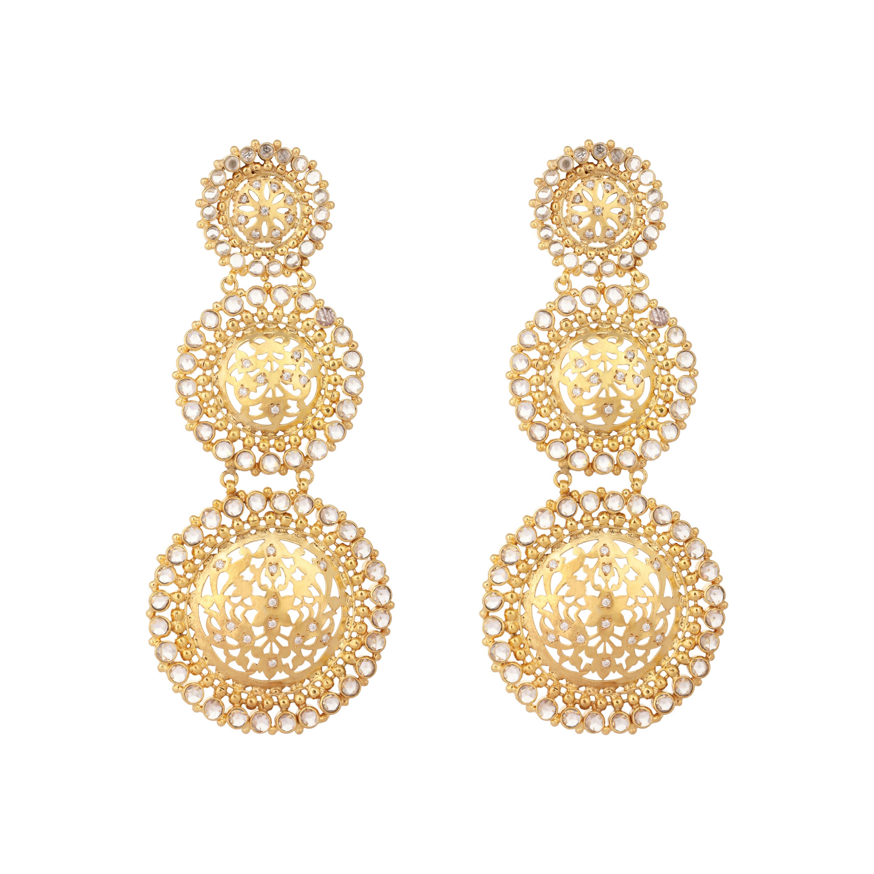 Nuyug 22K Gold Plated Stone Studded Contemporary Shaped Drop Earrings - Distacart