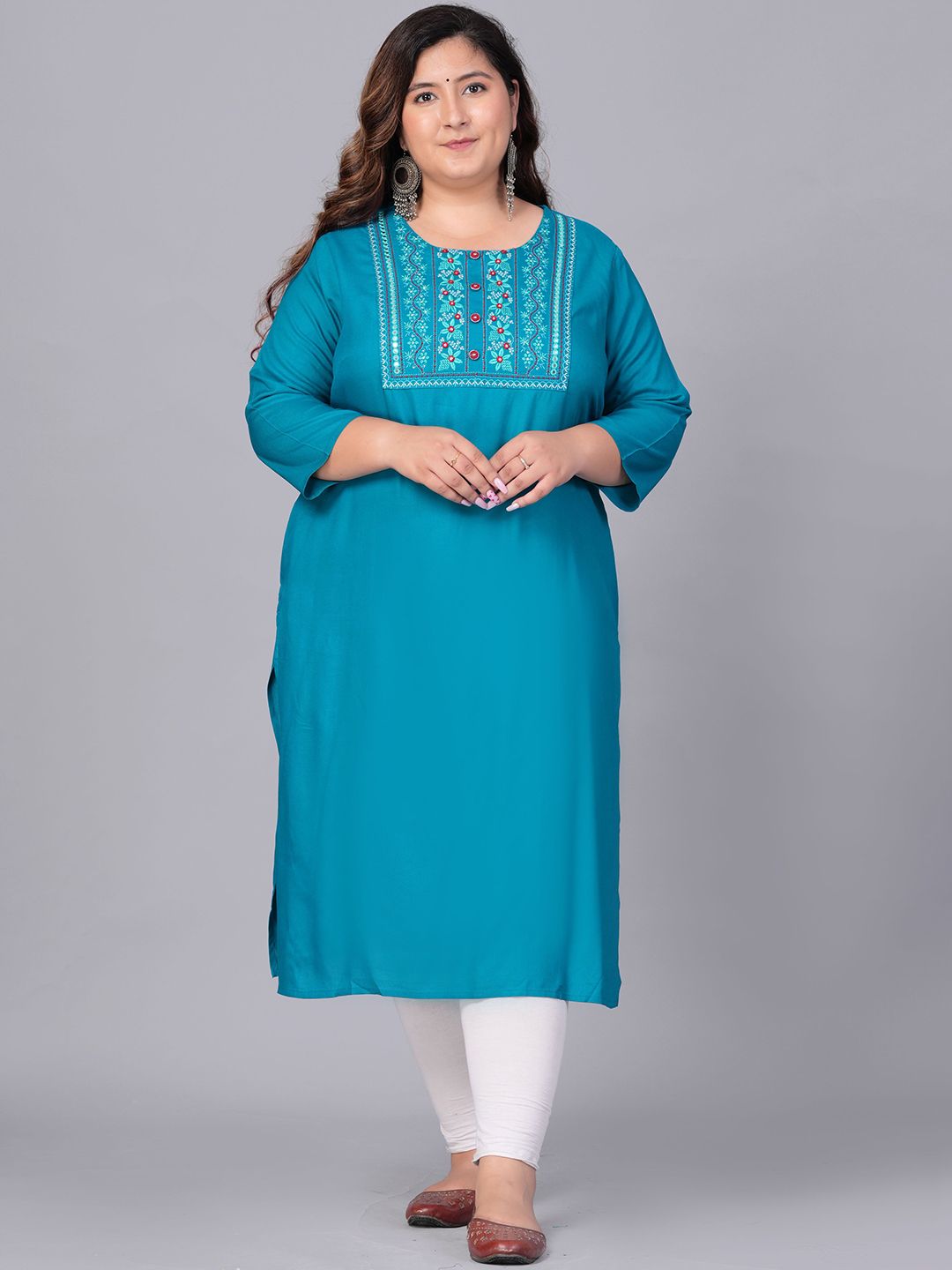 Sztori Women Printed Flared Sleeves Thread Work Kurta - Distacart