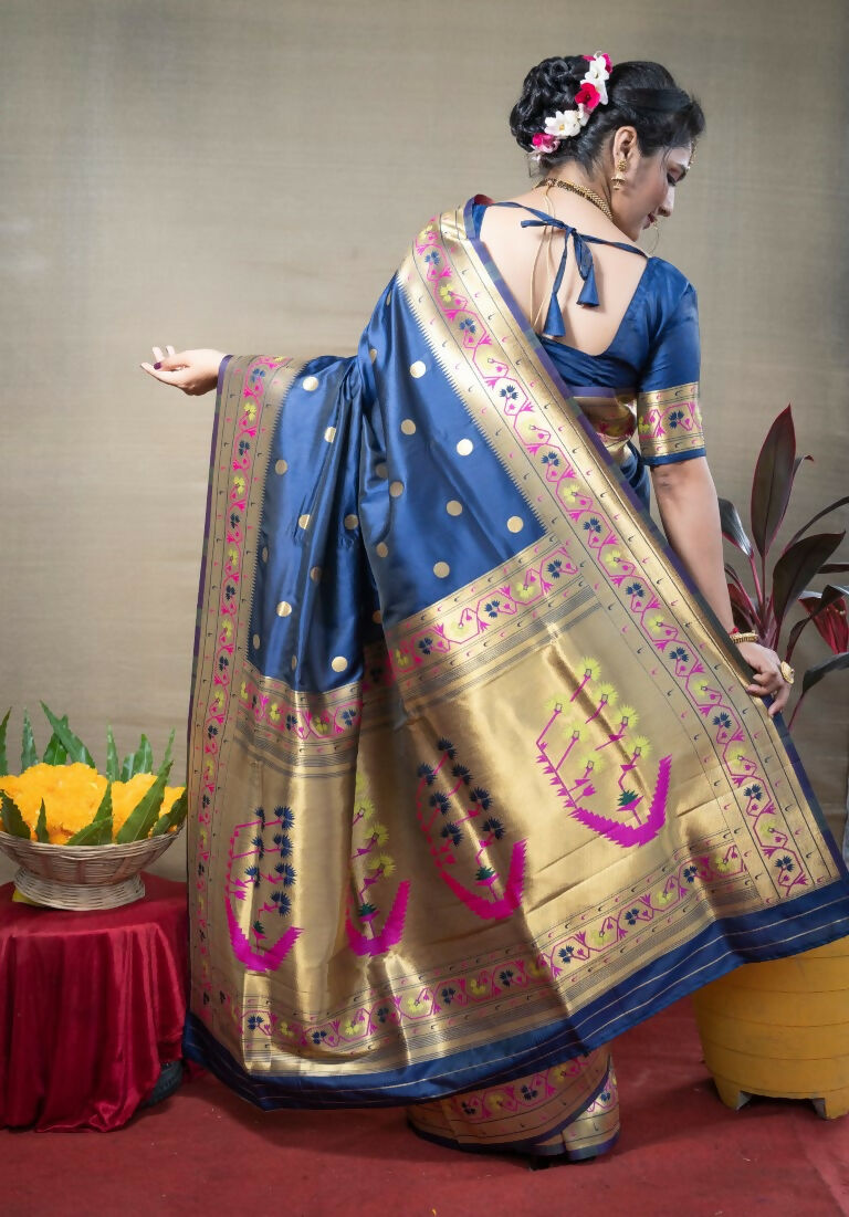 Jyoti Fashion Women's Blue Paithani Silk Zari Woven Saree with Blouse - Distacart