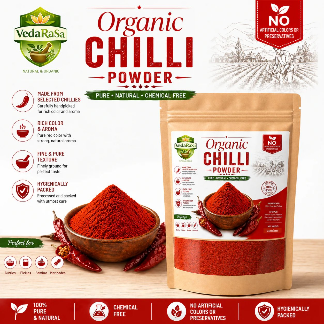 VedaRasa Organic Chilli Powder - Dista