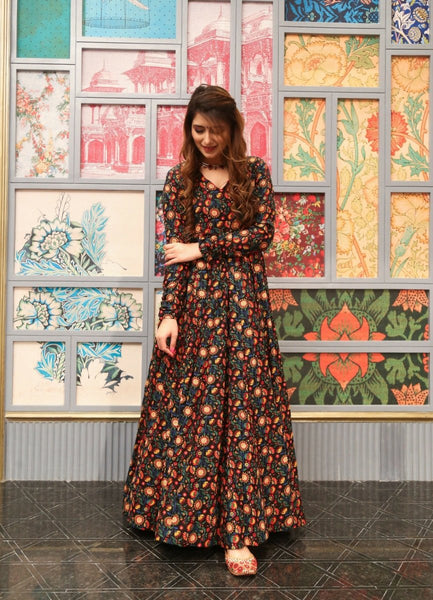 Aastha Fashion Women's Brown Cotton Silk Digital Printed Anarkali Dress - Distacart