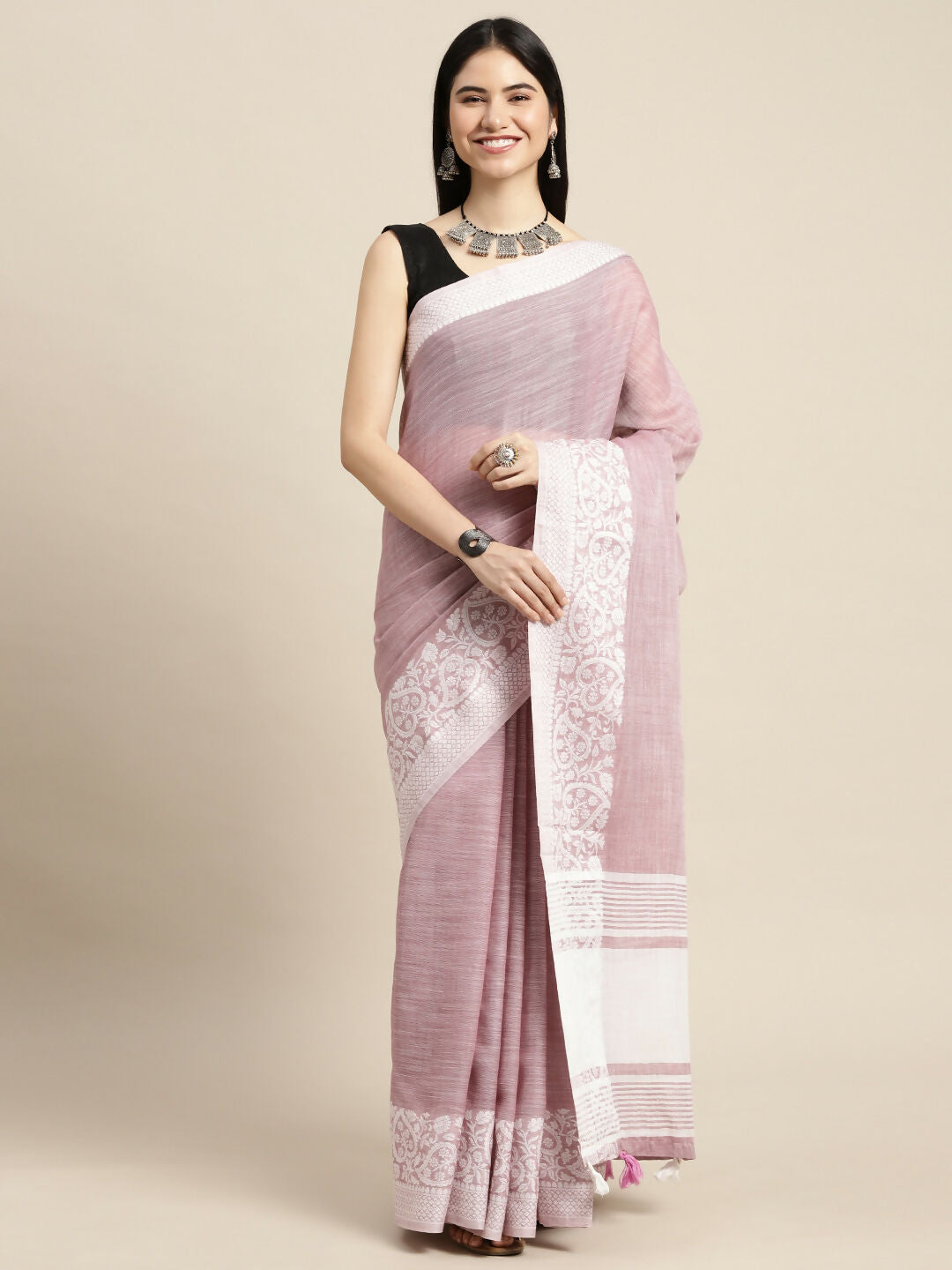 Astita Linen Purple Saree
