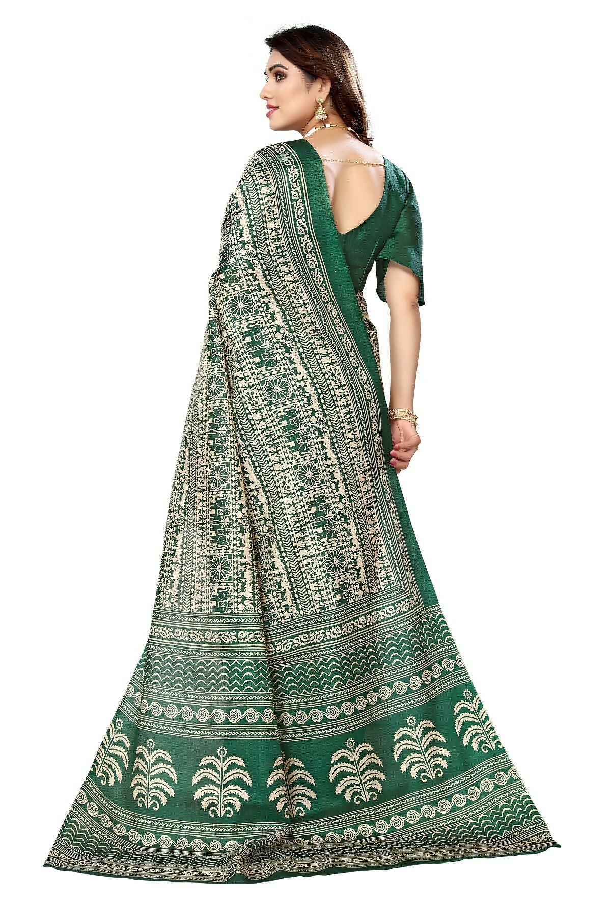 Vamika Green Printed Art Silk Saree - Distacart