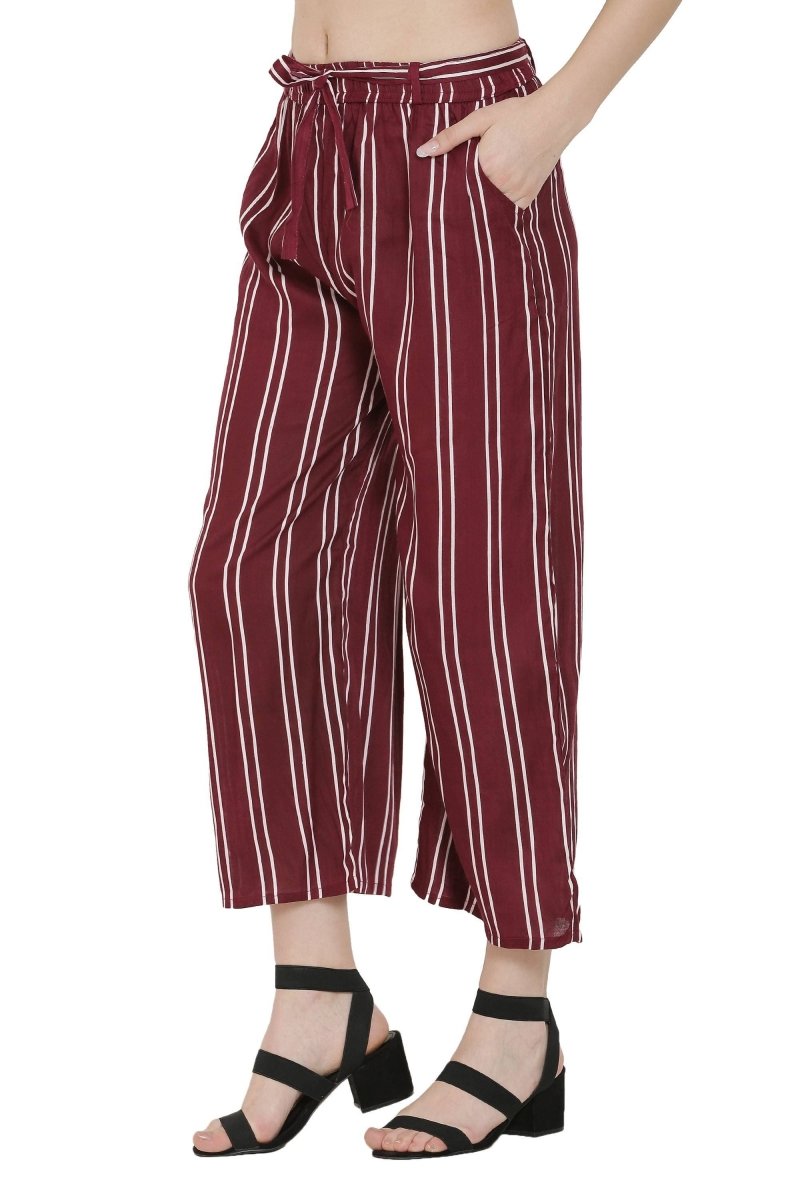 Asmaani Maroon Color Rayon Fabric Stripped Palazzo