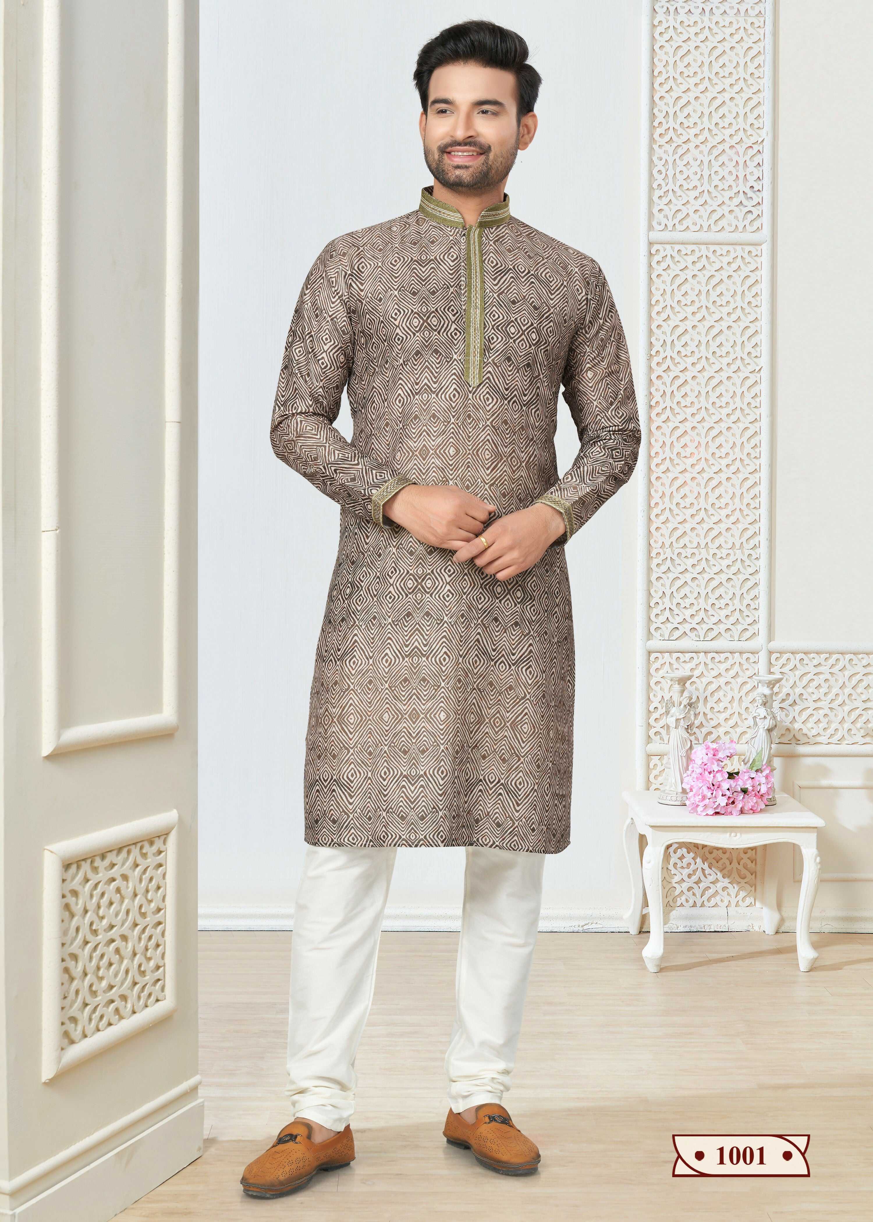Joban Fashion Men's Grrey Cotton printed Kurta Pyjama set - Distacart