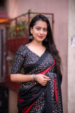 Thumbnail for Black Silk Blend Ethnic Motifs Saree with Unstitched Blouse - A2M