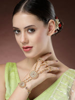 Thumbnail for NVR Women's Gold-Polished CZ Stone-Studded Handcrafted Ring Bracelet - Distacart