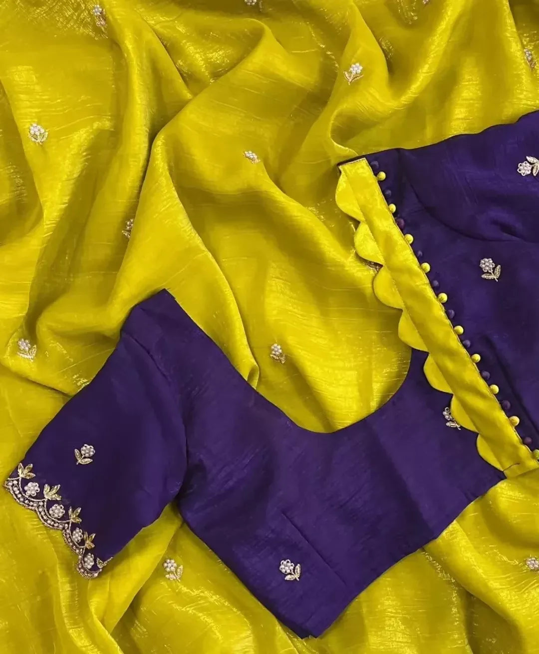 Divine Drape Jimmy Choo Handwork & Embroidery Saree With Unstitched Blouse Piece - Yellow