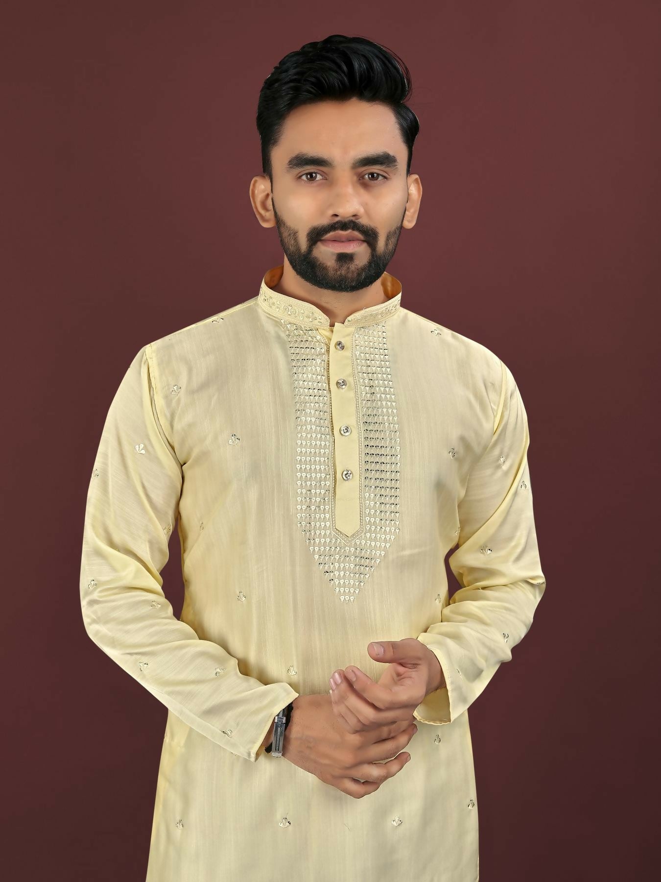 Anaita Yellow Embroidered Silk Straight Kurta - Distacart