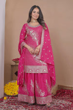 Thumbnail for Lehenga Mart Designer Sharara Suit With Kurta, Sharara, Dupatta For Women-Pink - Distacart