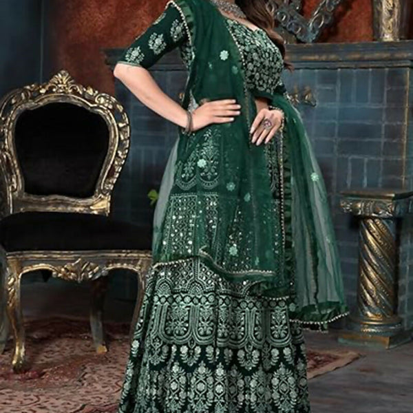 Jyoti Fashion Beautiful Bottle Green Faux Georgette 3MM Sequins with Thread & Jari Embroidery Lehenga Choli with Dupatta - Distacart