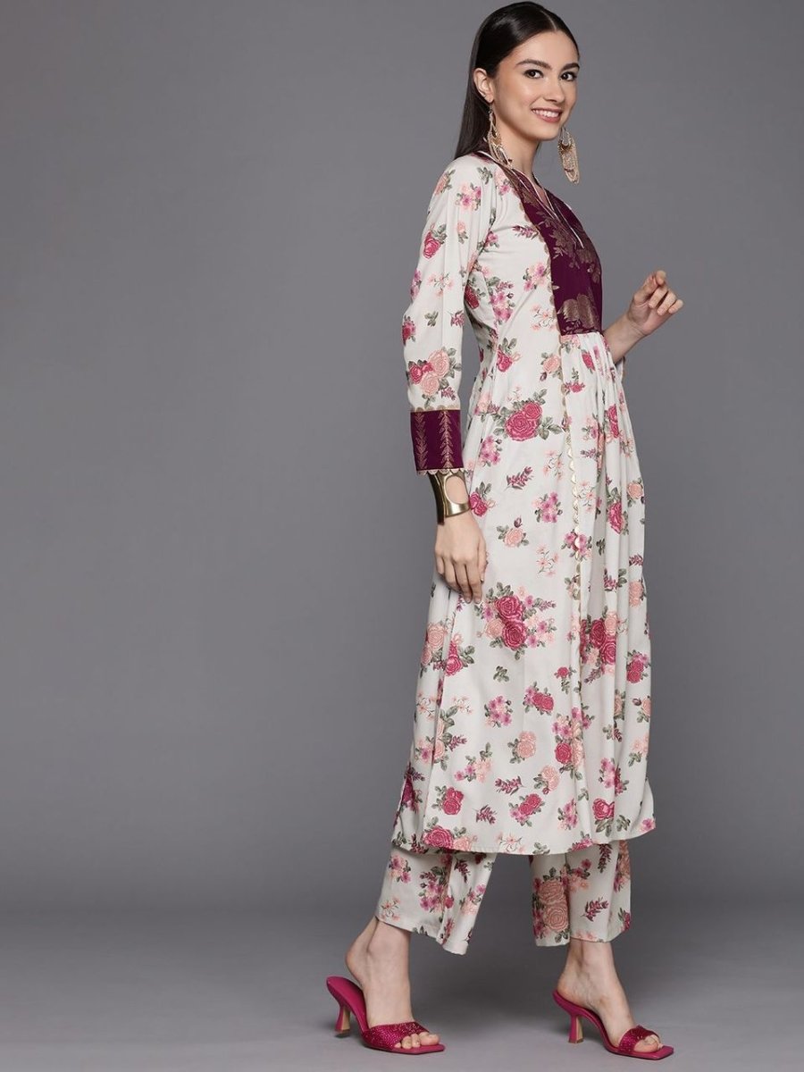 Ahalyaa Womens Beige Crepe Digital Printed Kurta Palazzo Set - Distacart