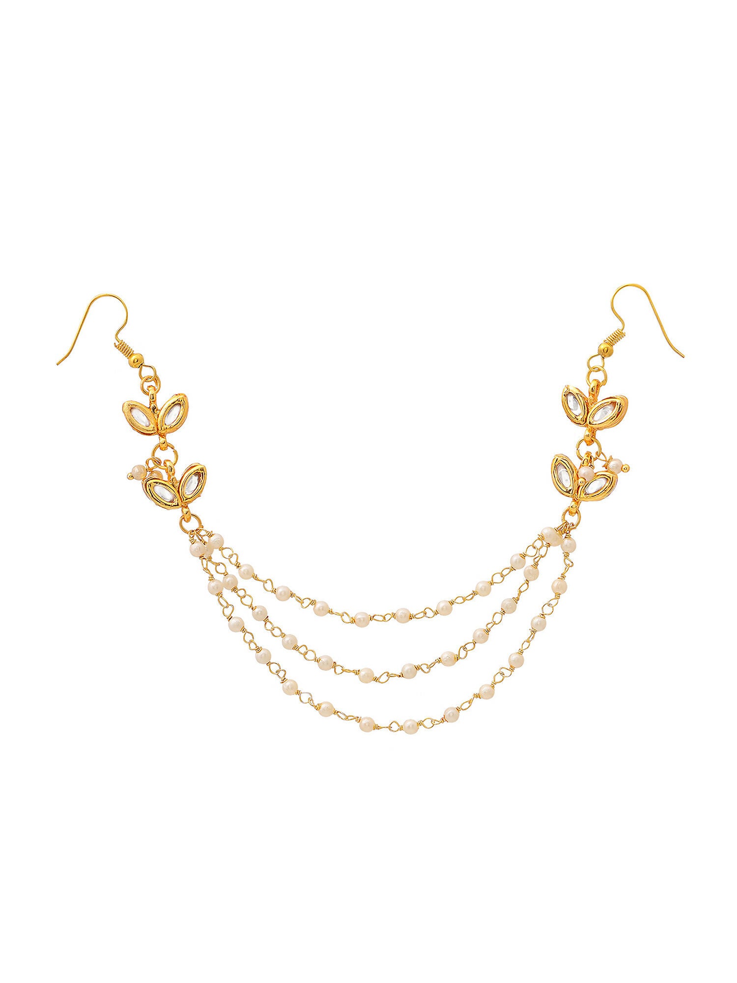 Ruby Raang Gold Kundan and Pearl Hair Jewelry