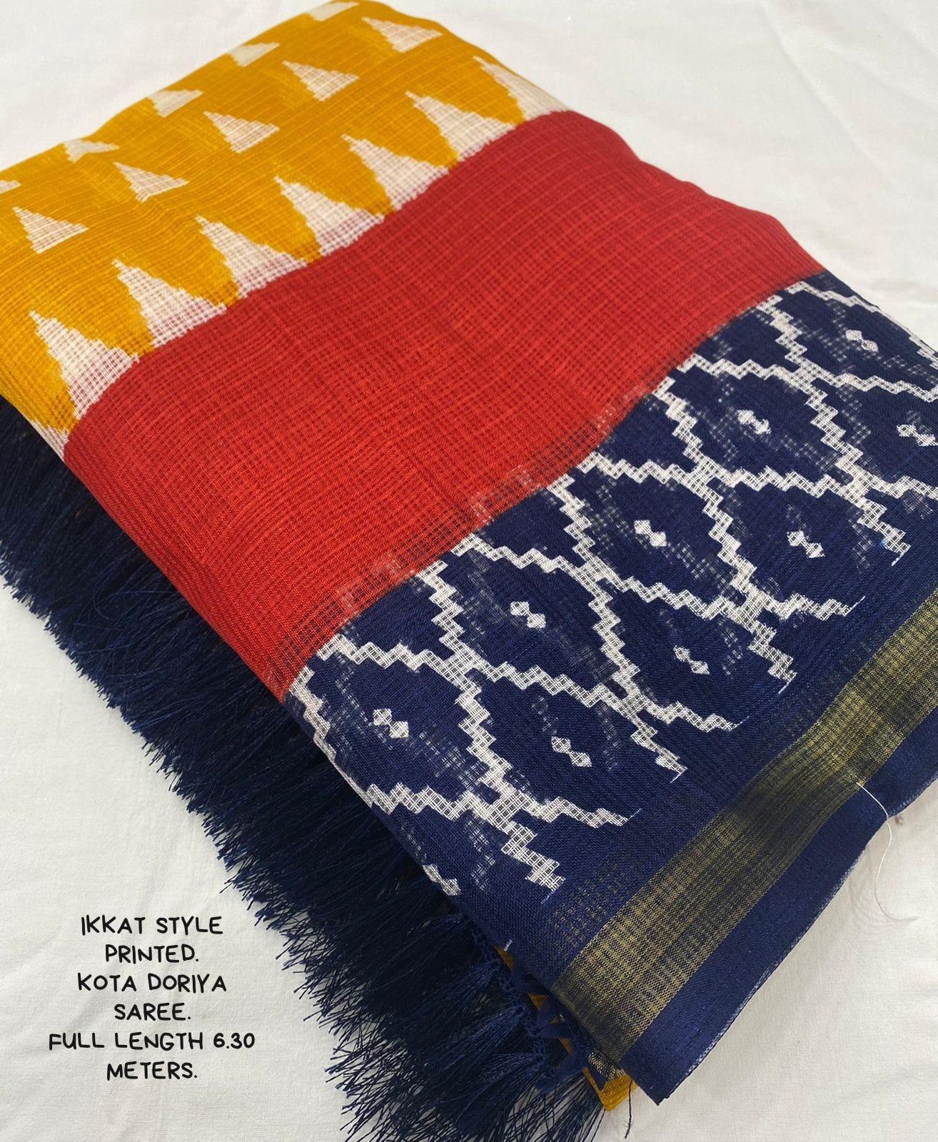 Yellow Polycotton Ethnic Motifs Saree with Unstitched Blouse - Hiral Fashion - Distacart