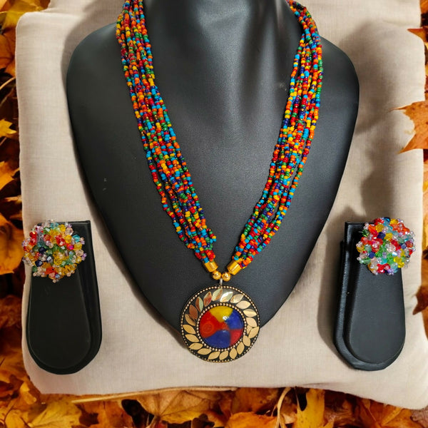 Inhanns All-Day Statement Beaded Necklace Set - Multi Colour - Distacart