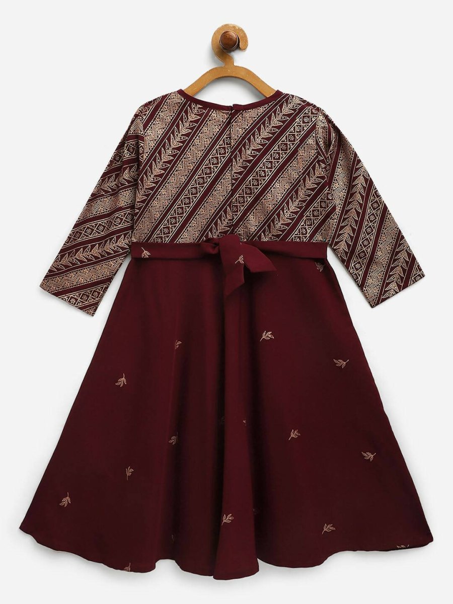 Ahalyaa Wine Crepe Glitter Print Kids Kurta For Girls - Distacart
