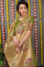 Thumbnail for Jyoti Fashion Women's Green Paithani Silk Zari Woven Saree with Blouse - Distacart
