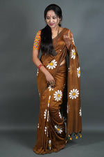 Thumbnail for Exclusive Collection Brown Pure Cotton Saree With Sunflower Design