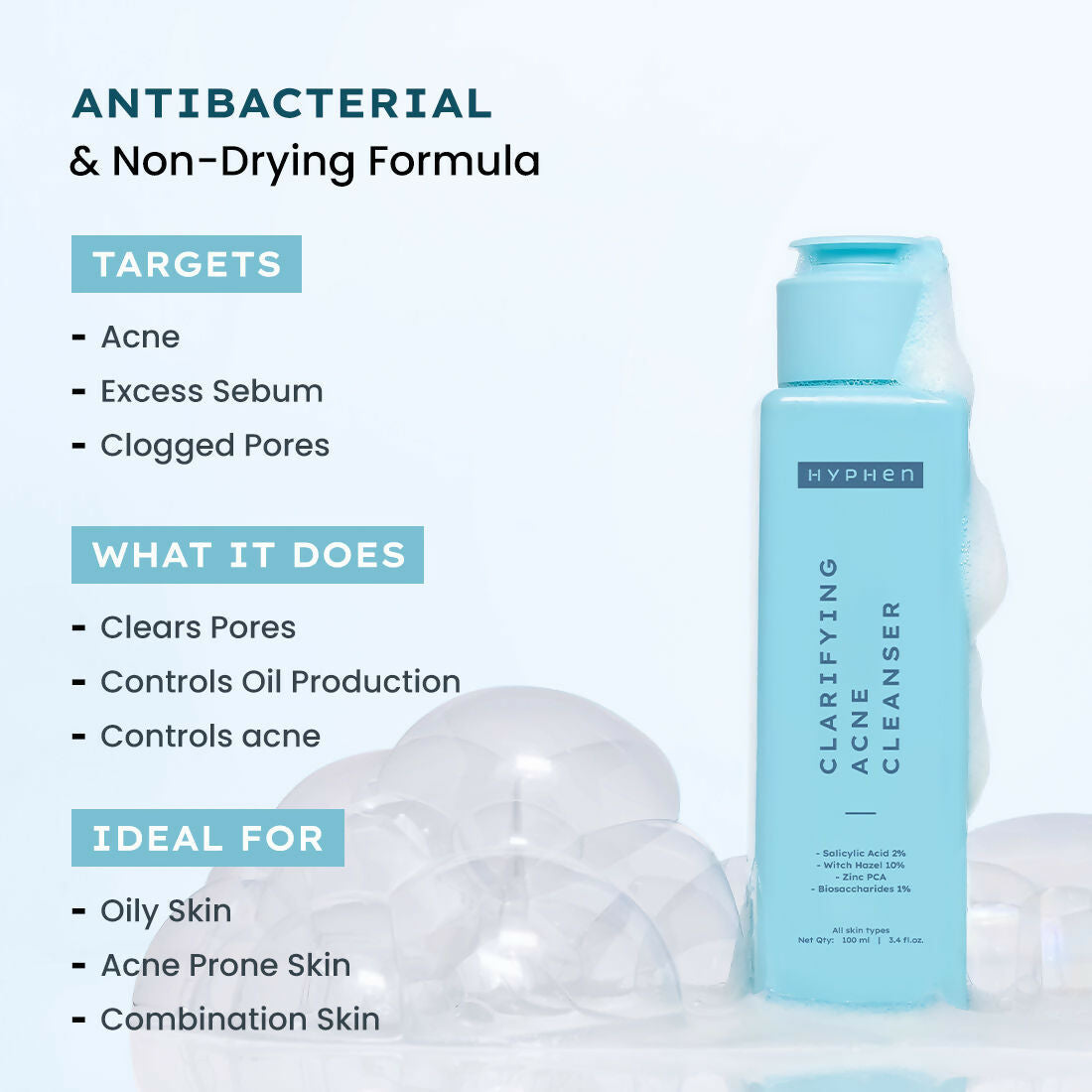 Hyphen By Kriti Sanon Clarifying Acne Cleanser With 2% Salicylic Acid, Anti-Acne Face Wash For Oil Control - Distacart