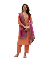 Thumbnail for The52 Orange Women's Gorgeous Embroidered Rayon Fabric with Straight Kurta, Pant and Dupatta Set - Distacart