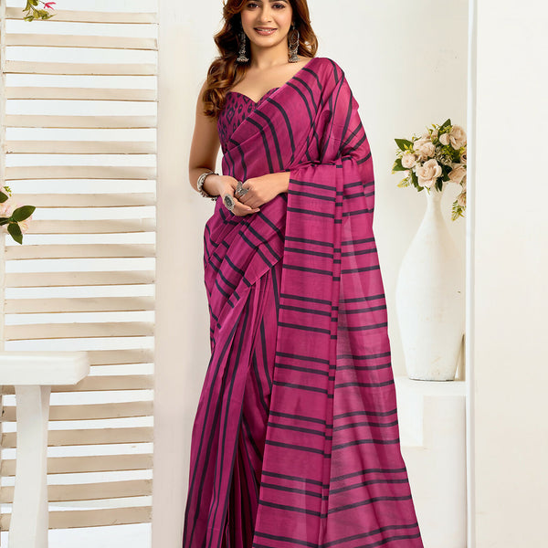 Vastranavya Magenta Digital Printed Linen Ready To Wear Designer Saree with Unstitched Blouse - Distacart