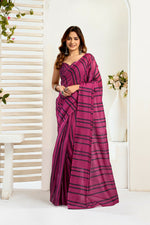 Thumbnail for Vastranavya Magenta Digital Printed Linen Ready To Wear Designer Saree with Unstitched Blouse - Distacart