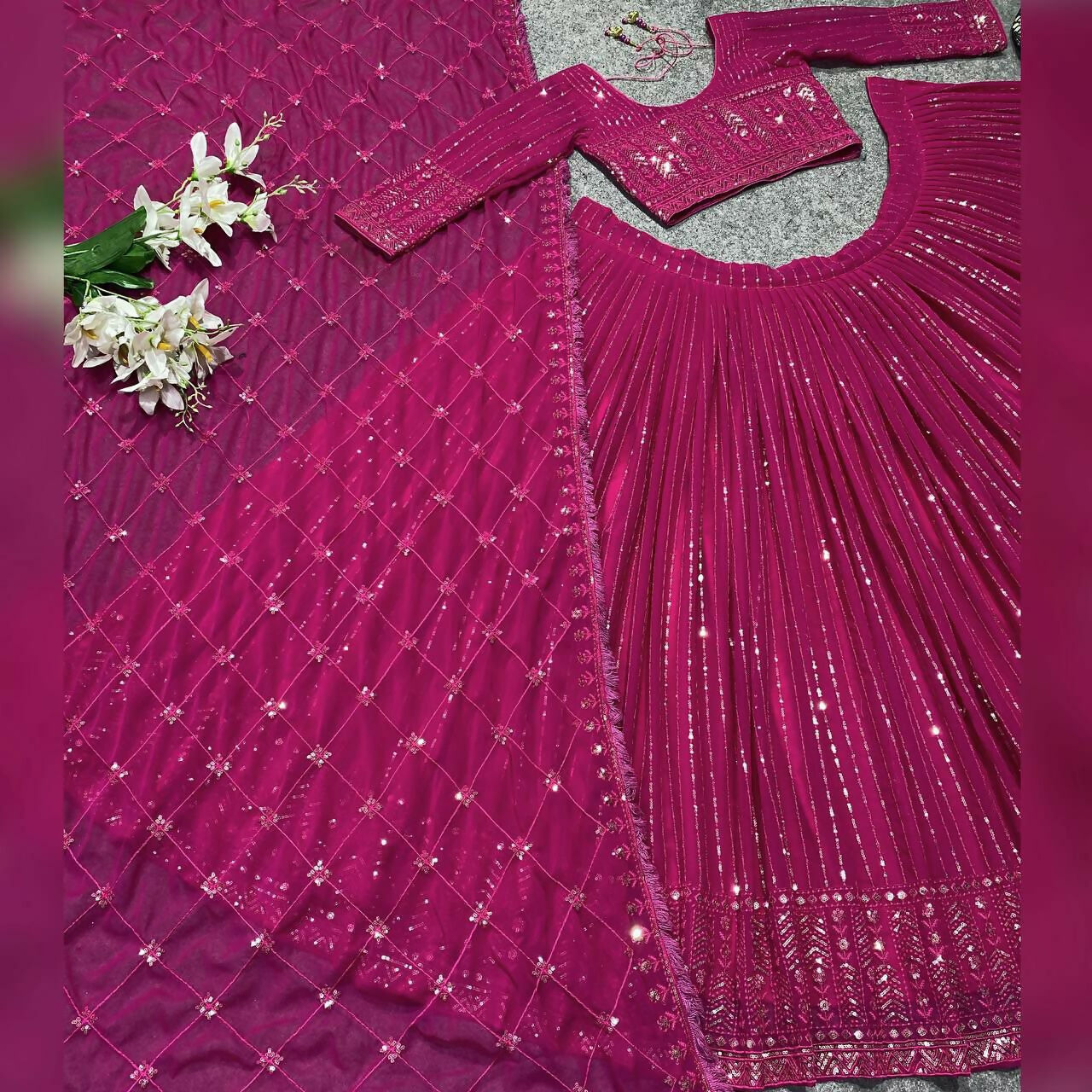 Jyoti Fashion Women's Rani Pink Faux Georgette 3MM Sequins Embroidered Designer Lehenga Choli Set - Distacart
