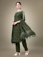 Thumbnail for Aastha Fashion Women's Dark Green Cotton Blend Embroidery & Sequence Work Kurta with Trouser & Dupatta - Distacart