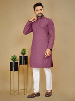 Thumbnail for Anaita Purple Embroidered Rayon Straight Kurta - Distacart